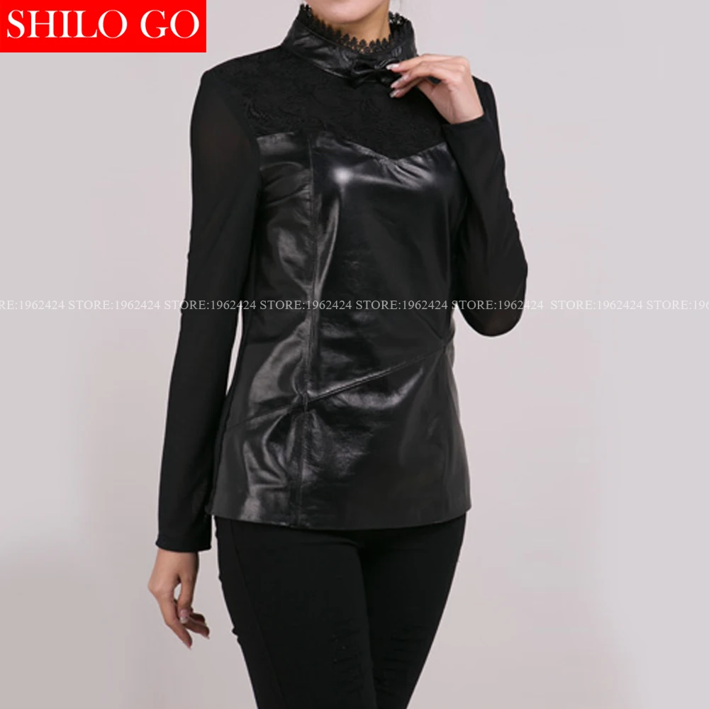 Женская короткая рубашка из овечьей шкуры Черная кружевная винтажная