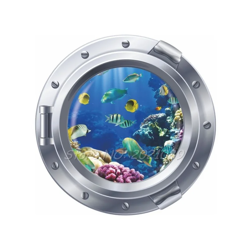 3D подводных мир настенные наклейки в виде пасти акулы Рыба подводной лодки и