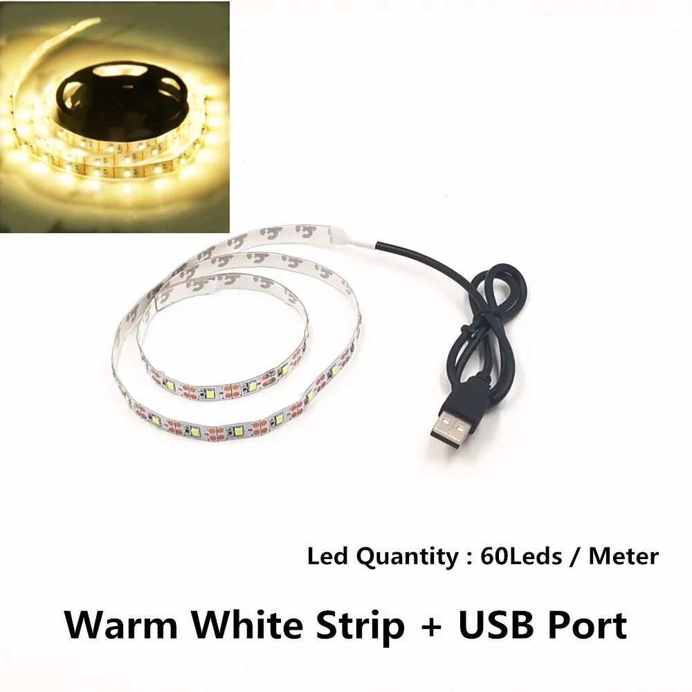 USB светодиодные ленты SMD3528 светильник 5 в адаптер гирлянда Рождественский стол Декор лампа лента для ТВ задний план светильник ing 5 в 50 см 1 м 2 м 3 м 4 м 5 м - Испускаемый цвет: Warm White