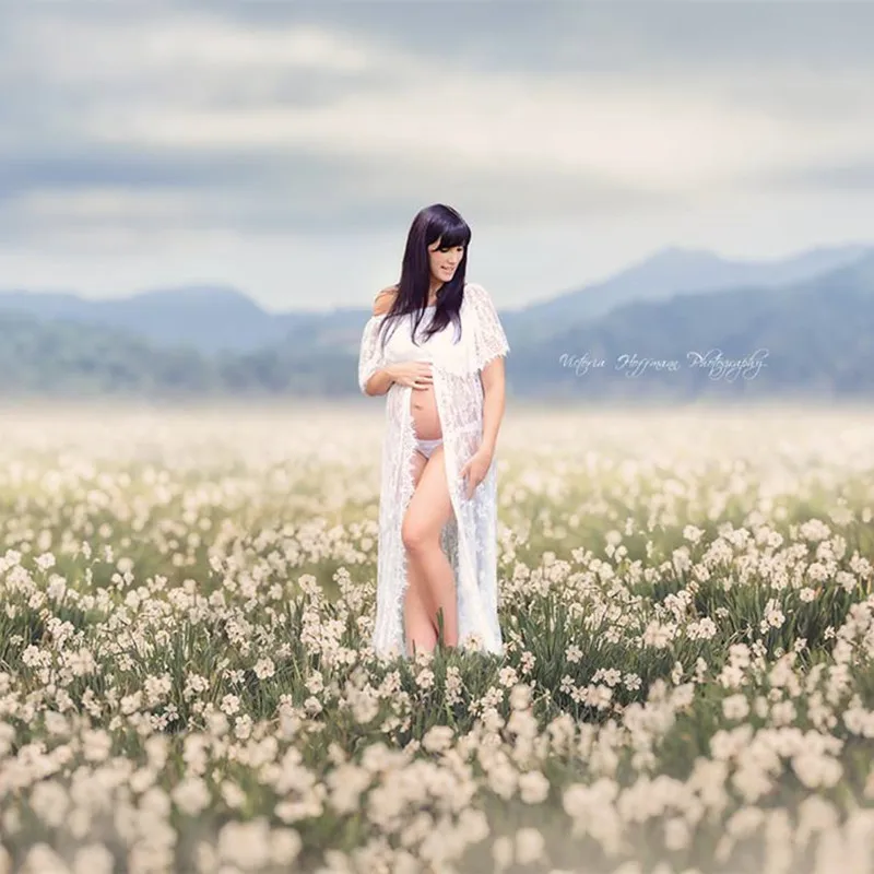 Длинное кружевное платье Le Couple для беременных с вырезом лодочкой Кружевное белое