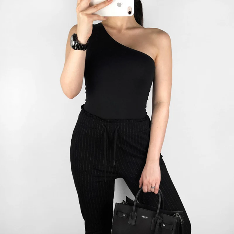 Женский боди на одно плечо Wixra однотонный облегающий с открытой спинкой подходит