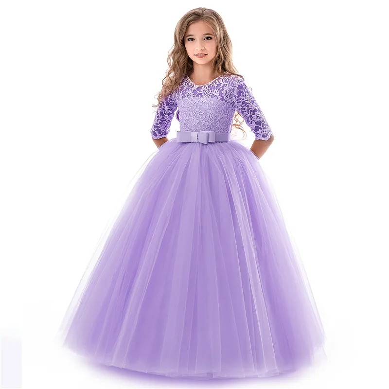 Lace Flower Embroidery Clothing For Princess Kids Formal Events Clothes Girls Prom Gown Teen Wedding Bridesmaid Long Dress | Детская