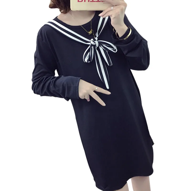 2018 женские платья с круглым вырезом и длинным рукавом осеннее платье корейское
