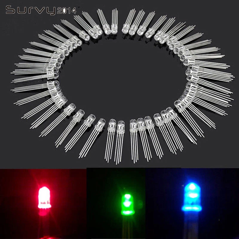 5-100 шт. F5/F10 круглый светодиодный 5/10 мм RGB 4pin общий анод/катод прозрачный зеленый синий и красный цвета