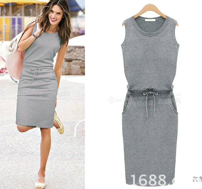Summer style Gray Casual T shirt Dress Sleeveless Mini Beach Women Dresses Vestidos kleider Brandy Melville | Женская одежда