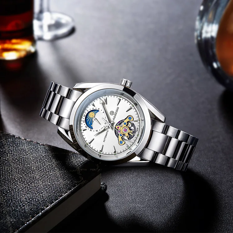 Laogeshi Элитный бренд Tourbillon водонепроницаемые часы Мужские автоматические