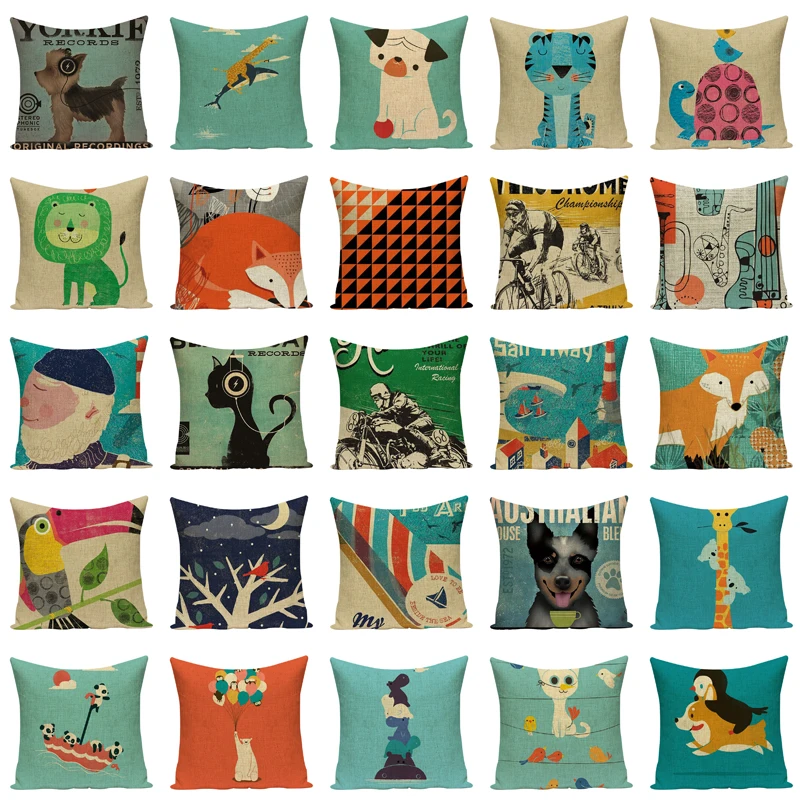 Льняная наволочка с рисунком лисы декоративная принтом аксессуары для