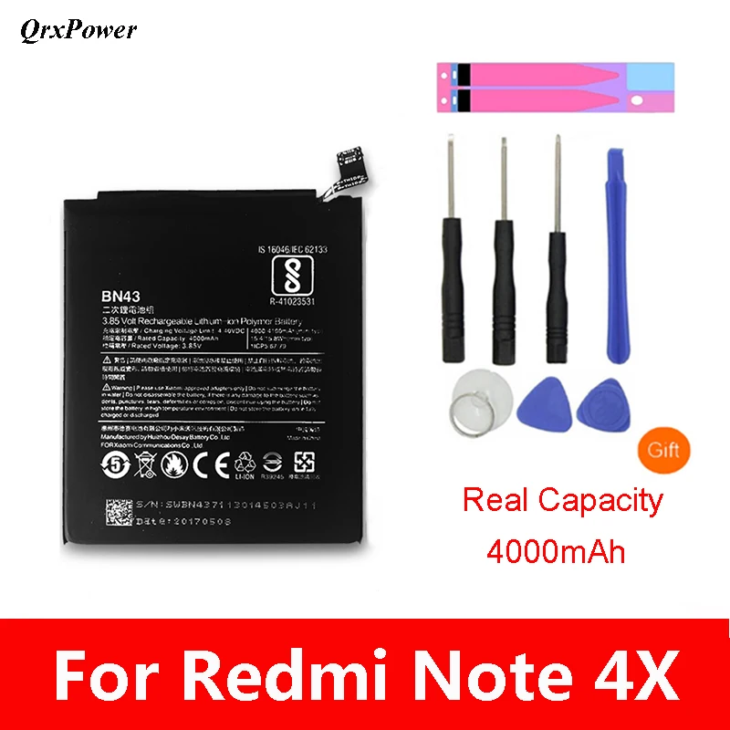 Оригинальный аккумулятор BN43 для Xiaomi Redmi Note 4X с реальной емкостью 4000 мАч сменный