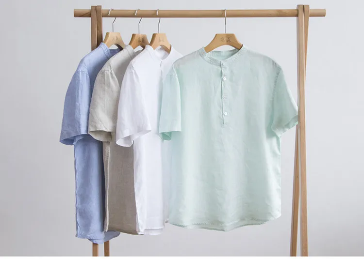 

Suehaiwe's brand Italy style short sleeve 100% linen shirt men solid casual men shirts flax stand collar comfortable male camisa