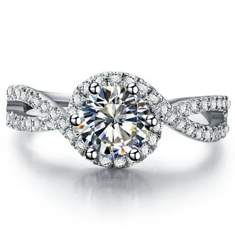 

1Ct Round Cut Stunning Diamond Ring for Women Wedding Engagement Bridal Platinum 950 Rings Dossy Jewelry