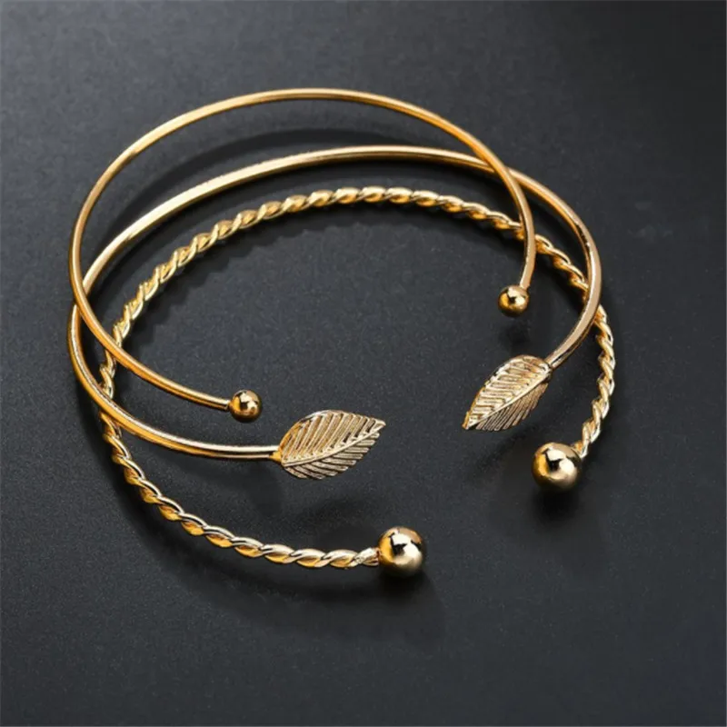 WWLB European And American Fashion Personality Leaf Opening Female Bracelets Three-Piece For Lady Party Accessories | Украшения и