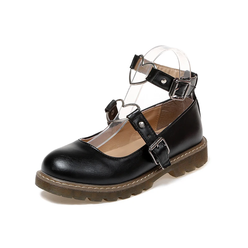 

Women Flats Mary Jane Student College Girl Lolita Shoes Heart-shaped Platform Shoes PU Leather Shallow Mouth Drop Shipping