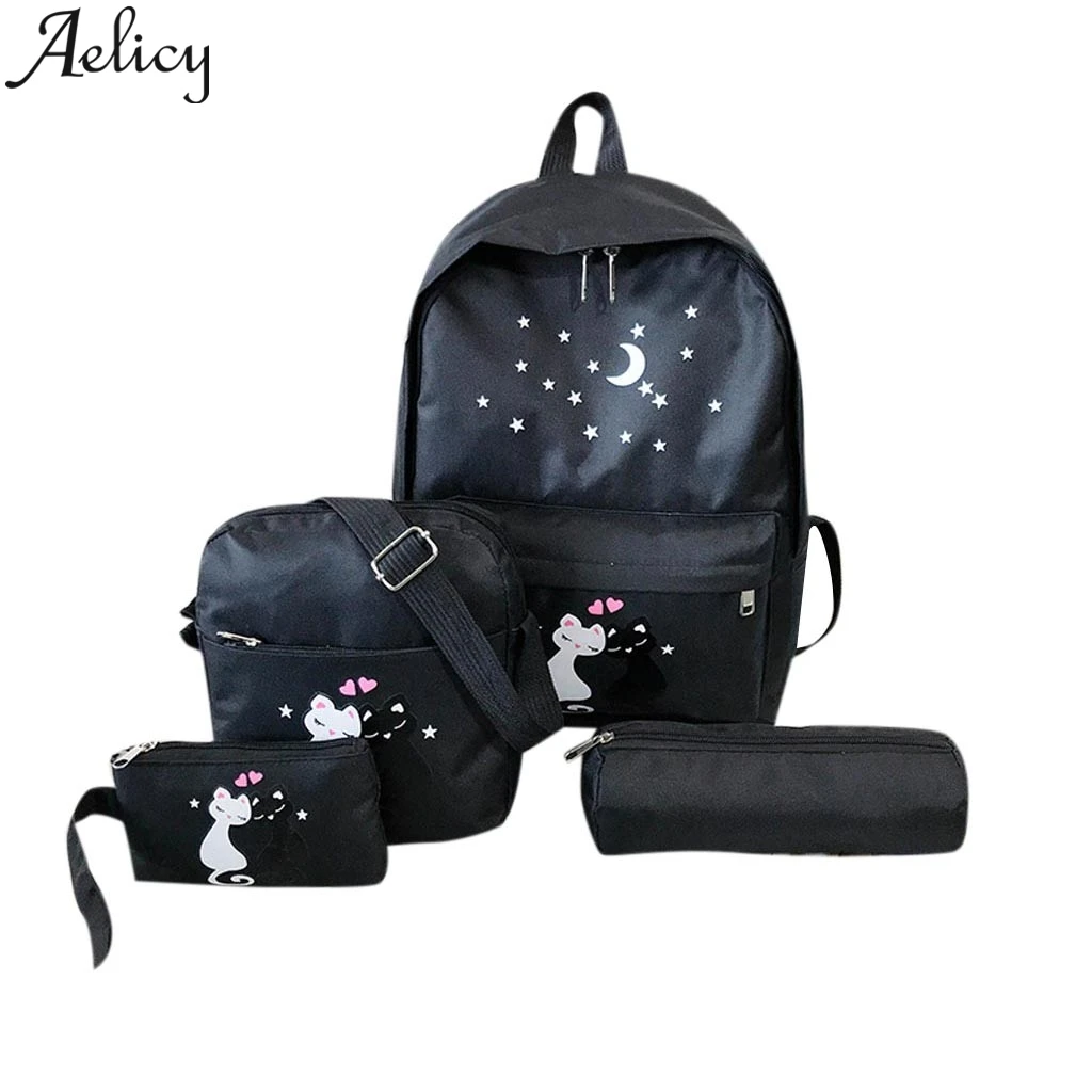 Aelicy 2019 рюкзак из четырех частей с принтом кота сумки на плечо школьный женские