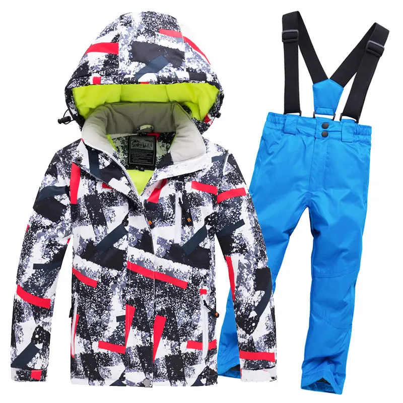 Детский Зимний лыжный костюм, ветрозащитный водонепроницаемый детский теплый спортивный костюм для улицы, зимний комплект для девочек и мальчиков, штаны, куртка, зимний лыжный костюм - Цвет: Suit 2