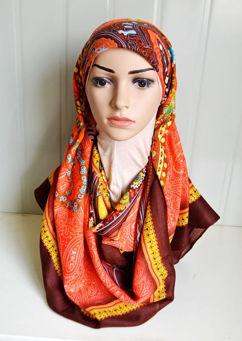 Женский шарф с цифровой печатью большой квадратный мусульманский хиджаб из