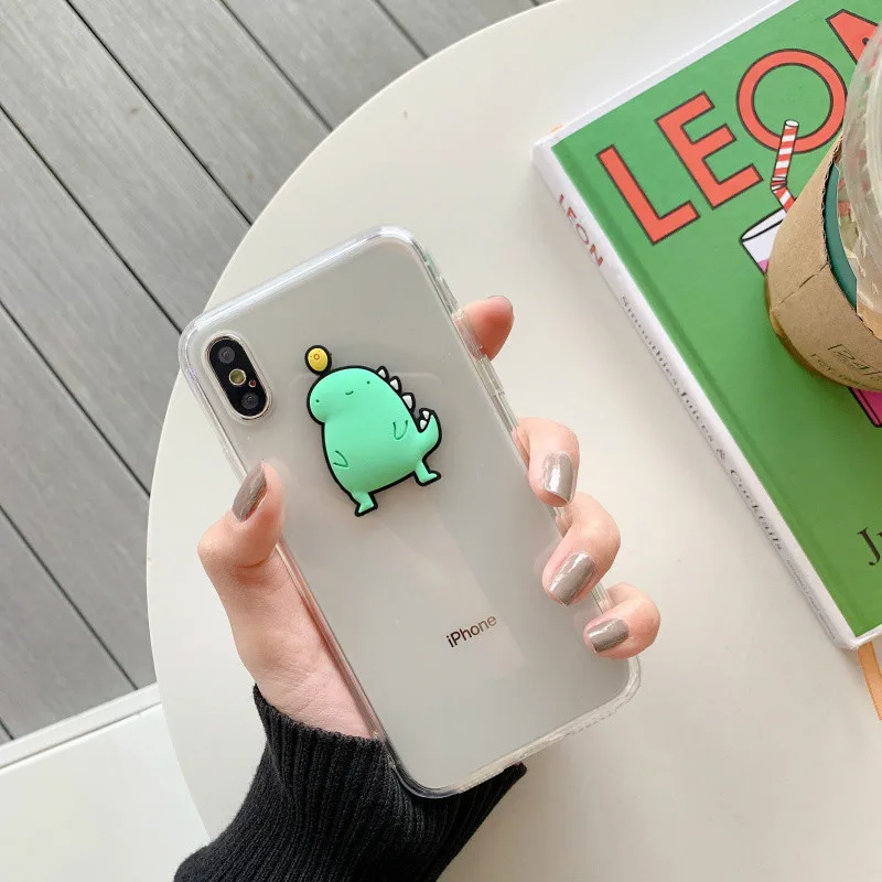 Прозрачный с милым динозавром и чехол для iPhone X XS Max XR Мягкий ТПУ 7 8 6 6s плюс Чехол