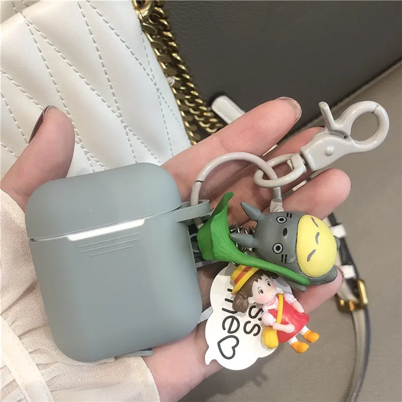 Gray Японский мультфильм милый Tonari Нет подвеска с Тоторо брелок для наушников чехол для Apple Airpods Защитная силиконовая крышка для Air pods 2 - Цвет: Gray