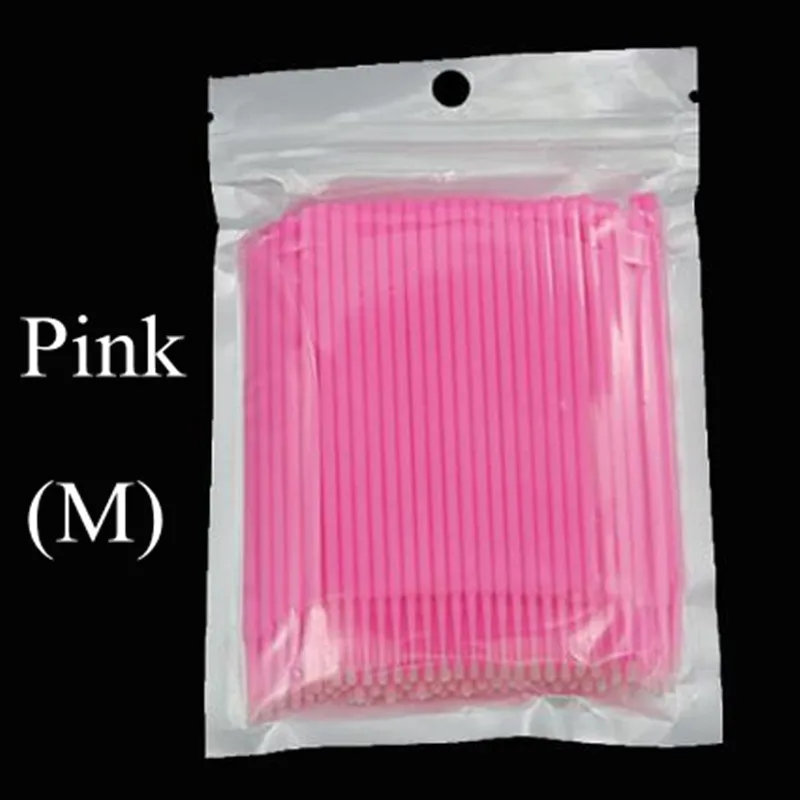 Pink (M) 100 шт Одноразовые кисти для макияжа, клей для очистки ресниц, карандаш для наращивания ресниц, прочные микроиндивидуальные аппликаторы - Handle Color: Pink (M)