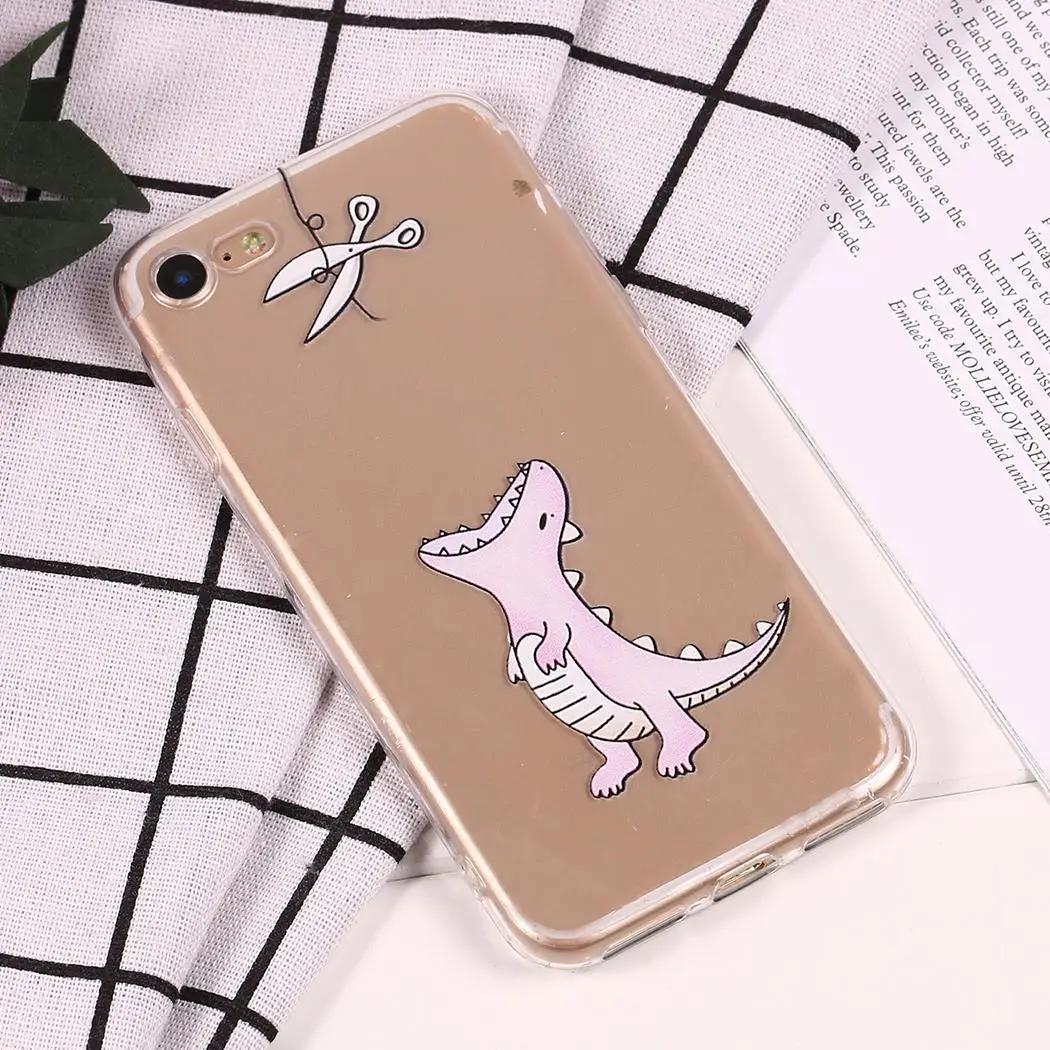 Cartoon Phone Cover Pink Proof Shockproof Dinosaur Soft TPU Cases For iPhone 6s /6s Plus 7/7plus/8plus/X Random Color Protector |