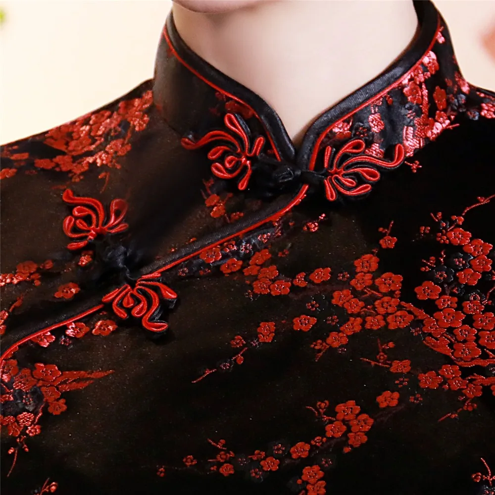 Шанхай история короткие Cheongsam Топ Традиционный китайский искусственный шелк/Атласный топ Дракон и Феникс Вышивка Блузка Топ Qipao рубашка