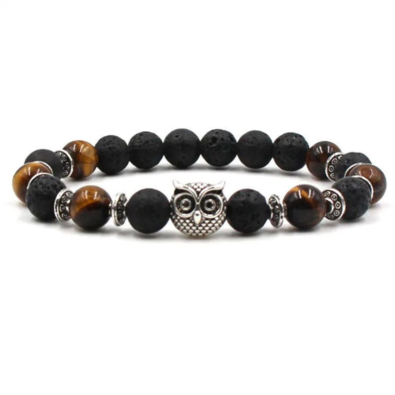 

HOBBORN Classic Natural Stone Men Bracelets 8mm Beads Handmade Buddha Owl Charm Women Bracelet Meditation Yoga Jewelry Wholesale