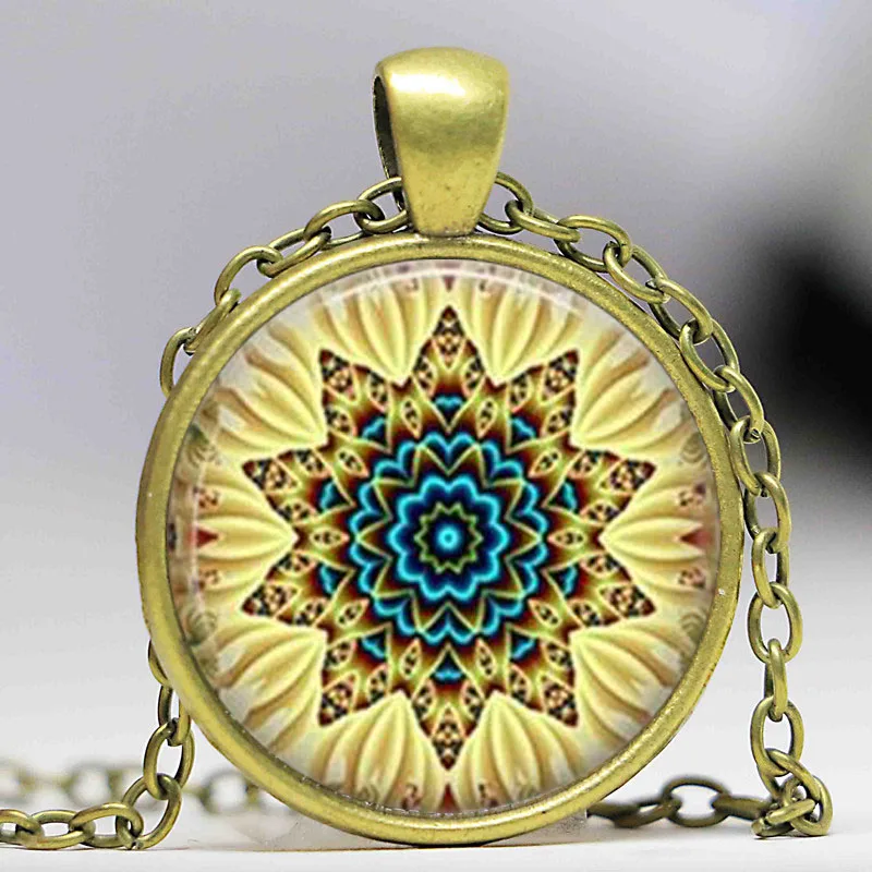 Очаровательные ожерелья из цветков мандалы и кулона купольное стекло ручной
