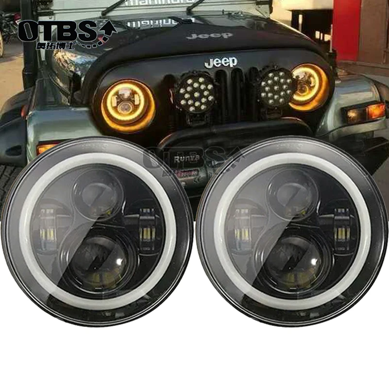 Светодиодный круглый фонарь 7 дюймов ангельские глазки Янтарный белый точечный E