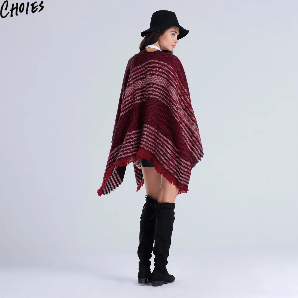 Women Fringed Pashmina Scarf Cape Red Striped Loose Casual Knitted Tassel Poncho 2016 Fall Winter New | Аксессуары для одежды