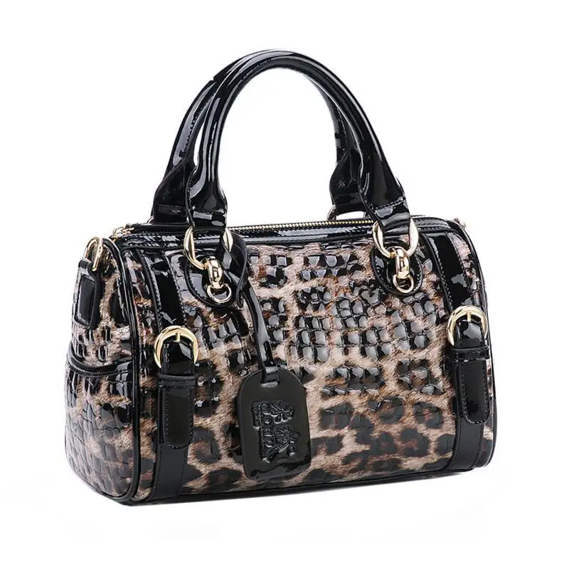Женская сумка из натуральной воловьей кожи с леопардовым тиснением Сумочка