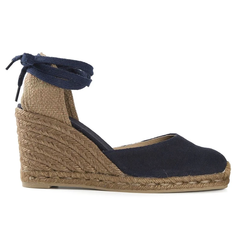 Black Espadrilles Teahoo/женские эспадрильи; босоножки на танкетке с ремешком на щиколотке; летняя парусиновая обувь на платформе; Модные женские босоножки на платформе со шнуровкой - Цвет: Black Espadrilles