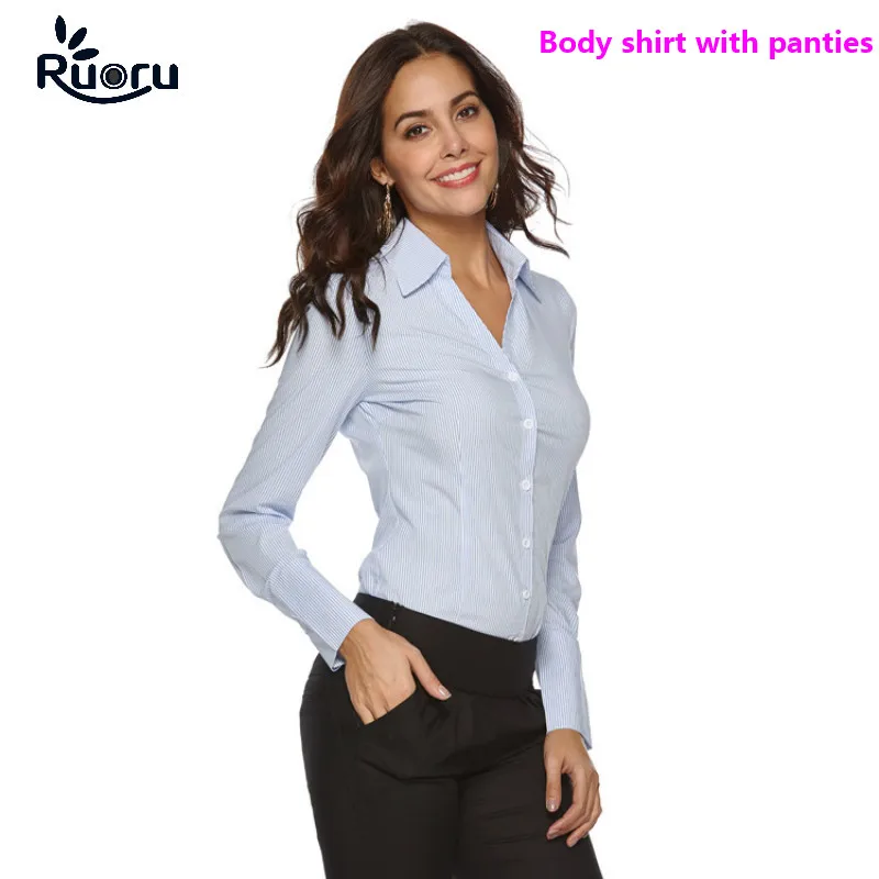 Ruoru боди рубашка женские блузки Blusas Blusa Повседневная блузка Рубашки белые синие Топы с длинным рукавом боди Одежда офисные рубашки