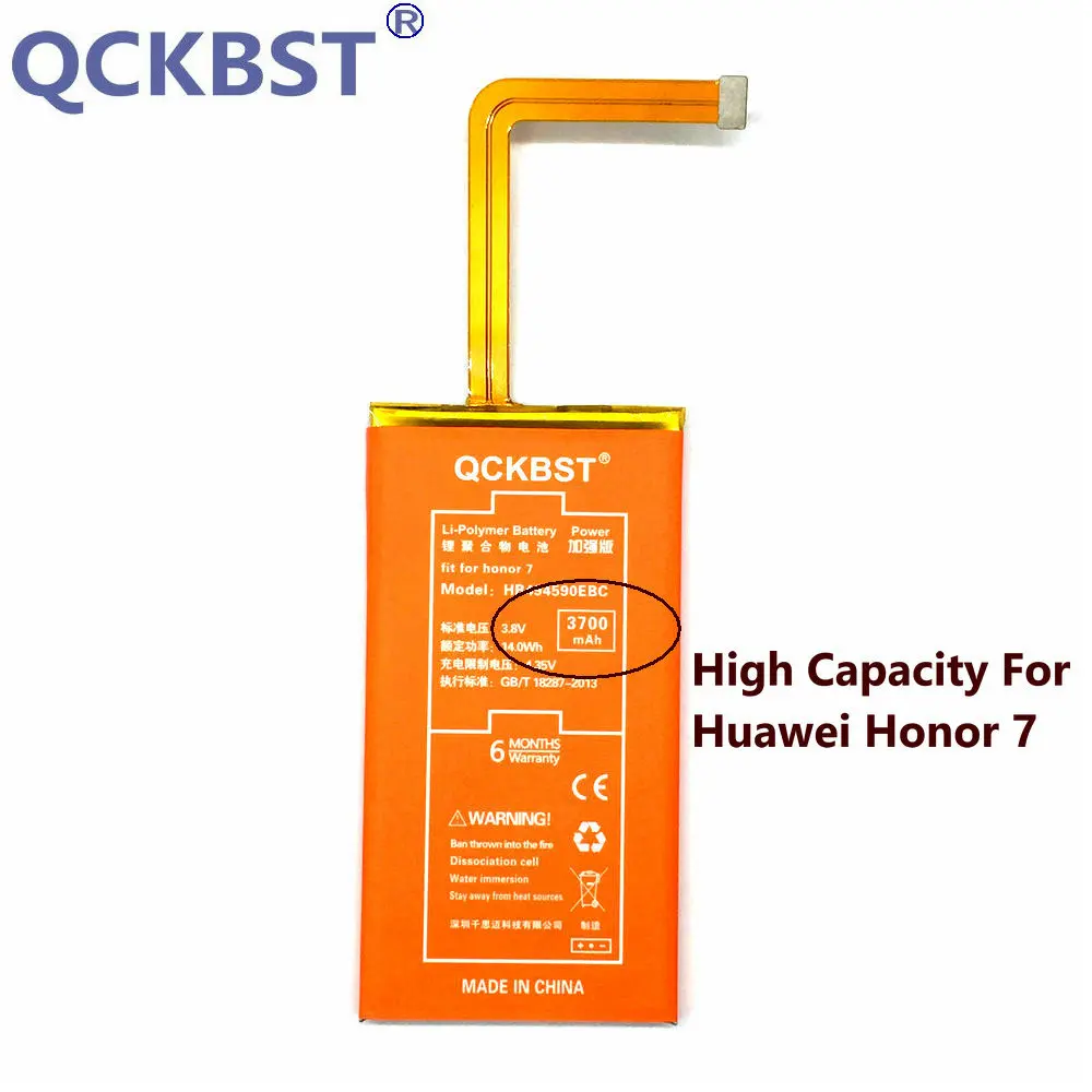 Литий ионный аккумулятор большой емкости QCKBST 3700 мАч HB494590EBC для телефона Huawei Honor 7