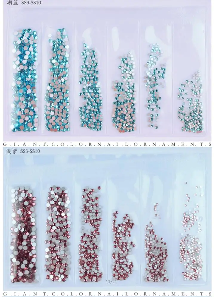 1440 шт SS 3 4 5 6 8 10 смешивания Размеры Стразы для ногтей круглый Crystal AB Ясно Nail Кристалл страз плоской задней самоклеющиеся камни