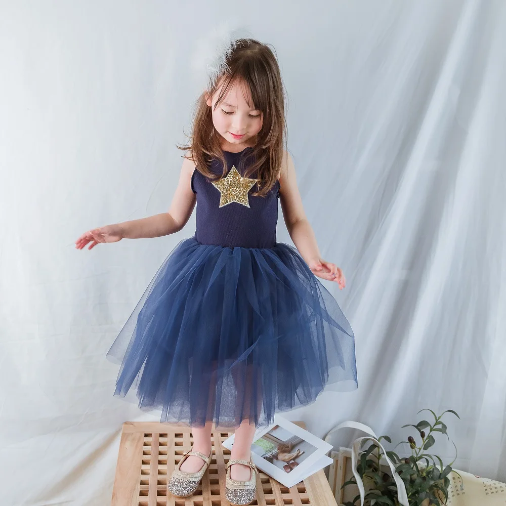 

New Summer Girl Sequins Pentagram Vest Design Dress Birthday Party Outfit Clothes