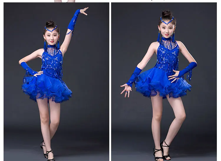 4 шт. красивое детское мини-платье с блестками и кисточками ярко-розовый синий