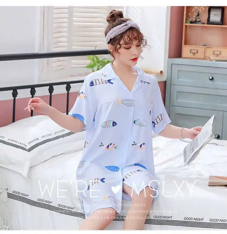 Свободное Ночное платье для женщин ночная рубашка с коротким рукавом хлопковая