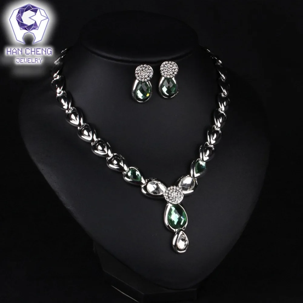 Новинка модное роскошное ожерелье HanCheng с зелеными стразами в форме капли воды