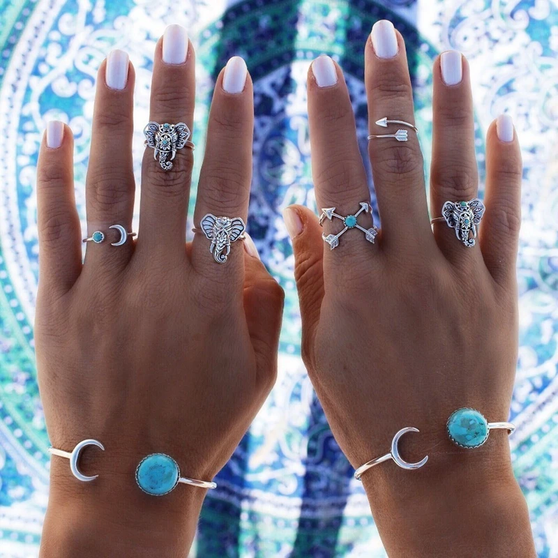 6 шт. серебряные кольца в богемном стиле ретро|crown ring|wholesale crown ringsring set |