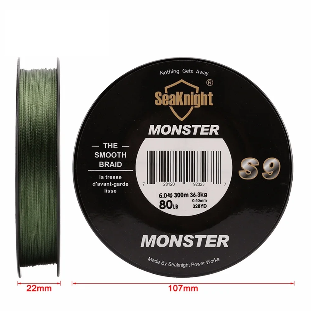 Качественные плетеные рыболовные лески Monster S9, 300 м, S спиральные Braide Tech. 9 нитей, многофиламентные, PE Зеленый, 30 фунтов, 40 фунтов, 50 фунтов, 80 фунтов, 100 фунтов
