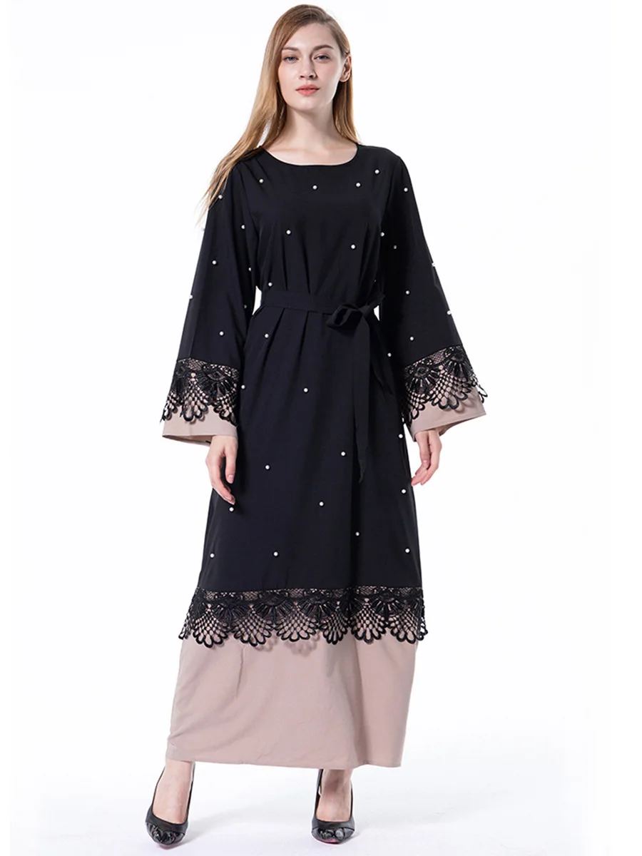 Женское облегающее платье-Кафтан Abaya в Дубае кружевное Макси-хиджаб с бисером