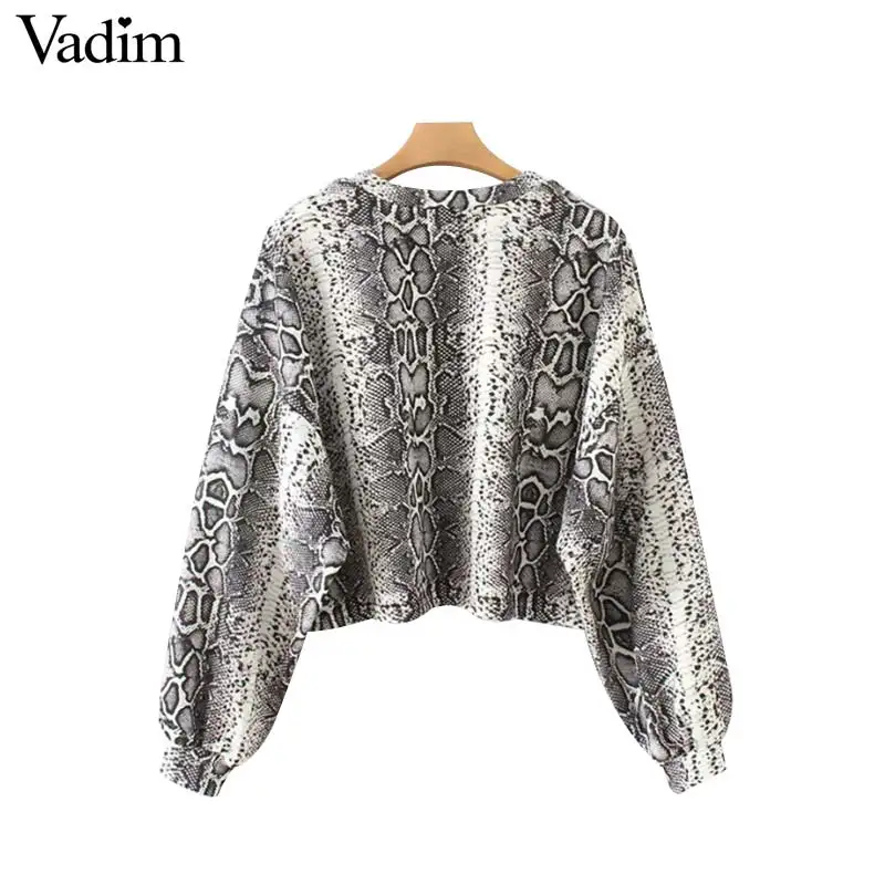 Vadim women snake print oversized sweatshirts short style loose-fitting sleeve animal pattern pullovers loose crop tops HA208 | Женская