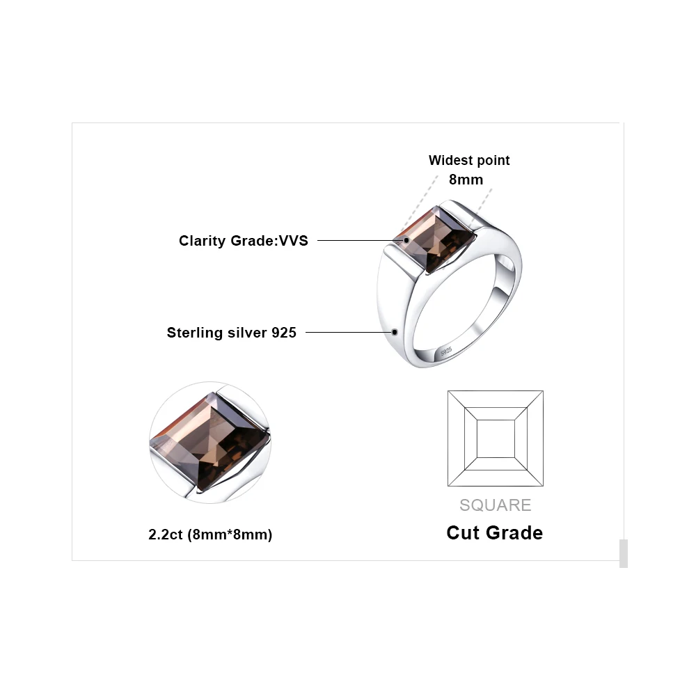 Jewelrypalace 2.3CT дымчатый Quartzs Свадебные Кольца для Для мужчин чистый Твердые 925 Щепка