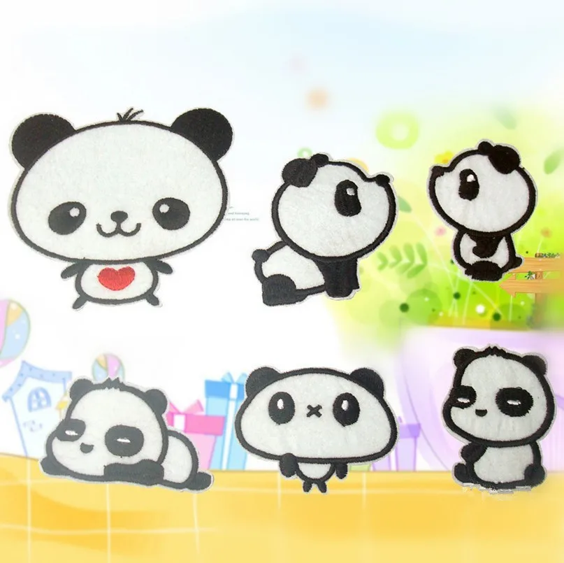 Бесплатная доставка 12 шт. мультяшная вышитая панда с помощью утюга аппликация