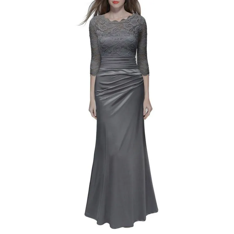 Женское длинное кружевное платье элегантное однотонное привлекательное