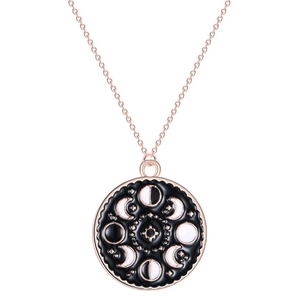 Chandler Moon Phase Necklace Galaxy Chocker Necklaces For Women Black Enamel Vintage Rouind Pendant Moon Crecent Charm Chokers