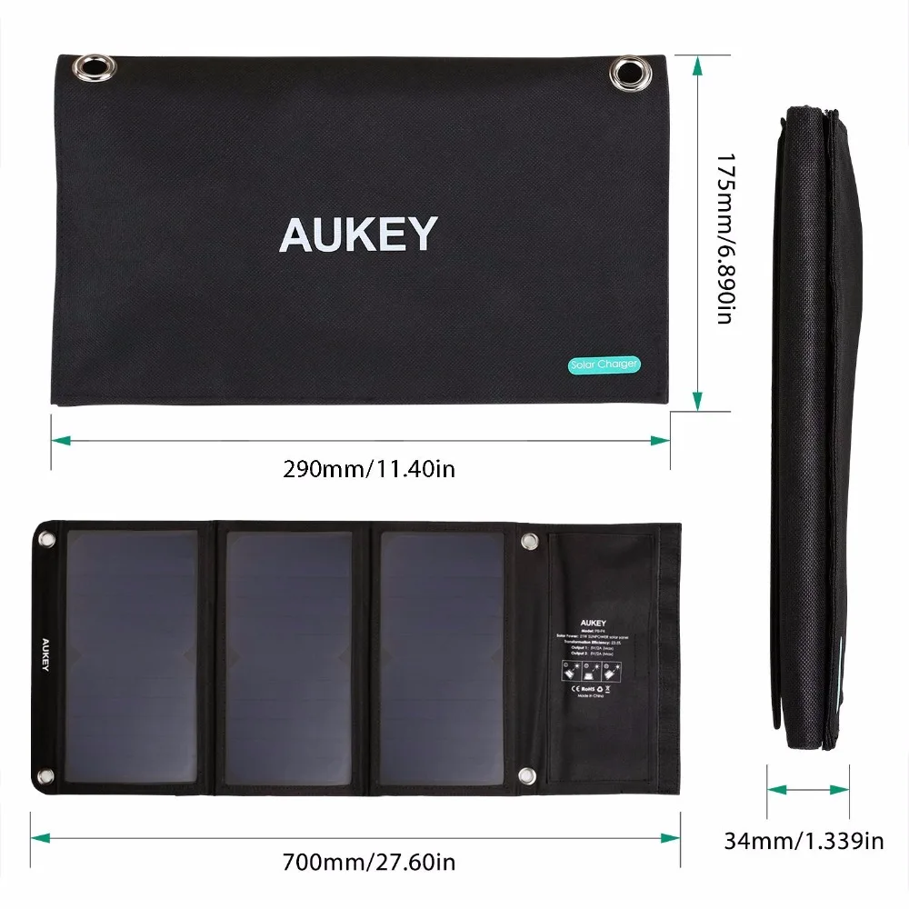 AUKEY солнечное зарядное устройство 21 Вт панели солнечные с Dual USB портативный