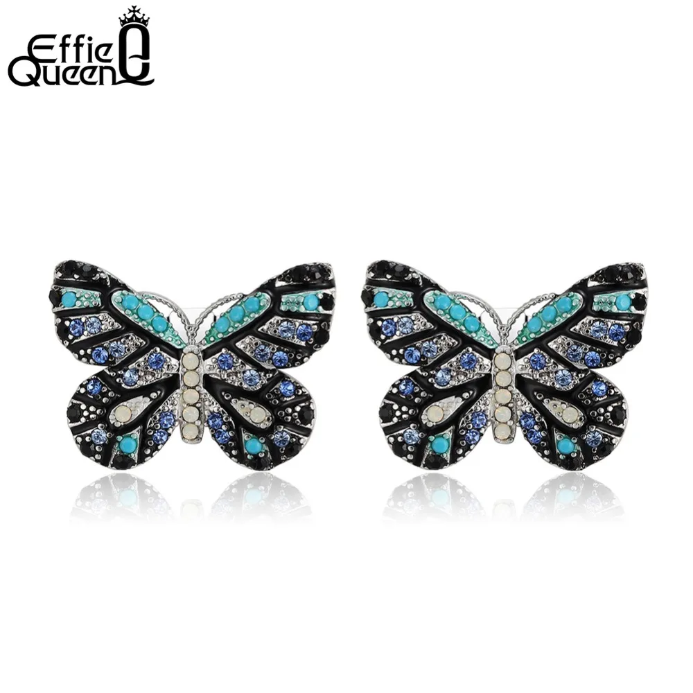 Effie Queen Модные Красочные CZ хрустальные серьги гвоздики с бабочками для женщин