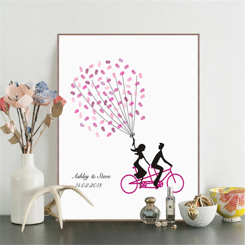 

HAOCHU Wedding Journey Air Balloon Bike Wedding Tree Fingerprint Guest Book Signature Canvas Painting Party Decoration Casamento