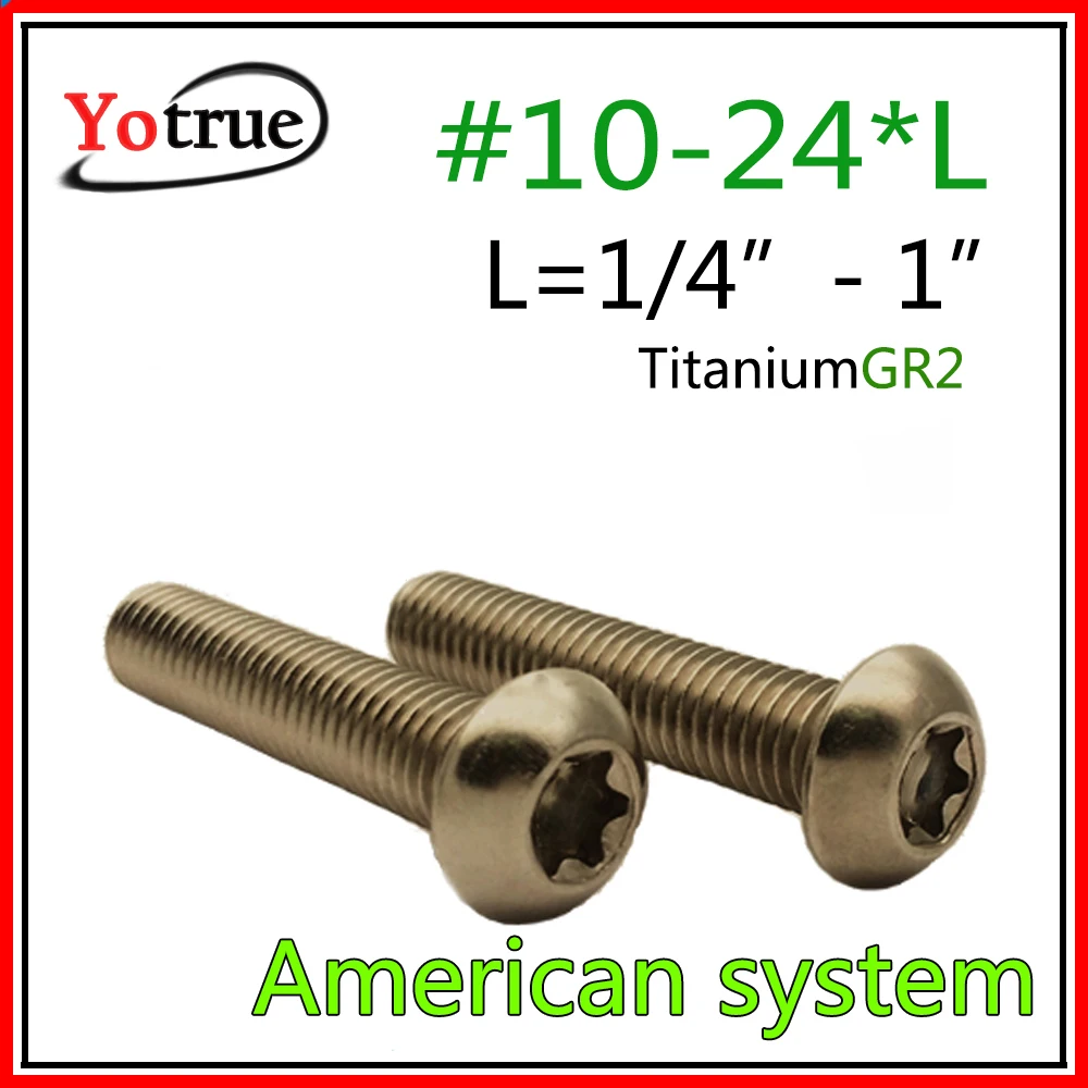 50 шт./лот #10 24*1/4 &quot~ 1&quot GR2 Чисто титановая головка с круглой головкой Torx groove винт