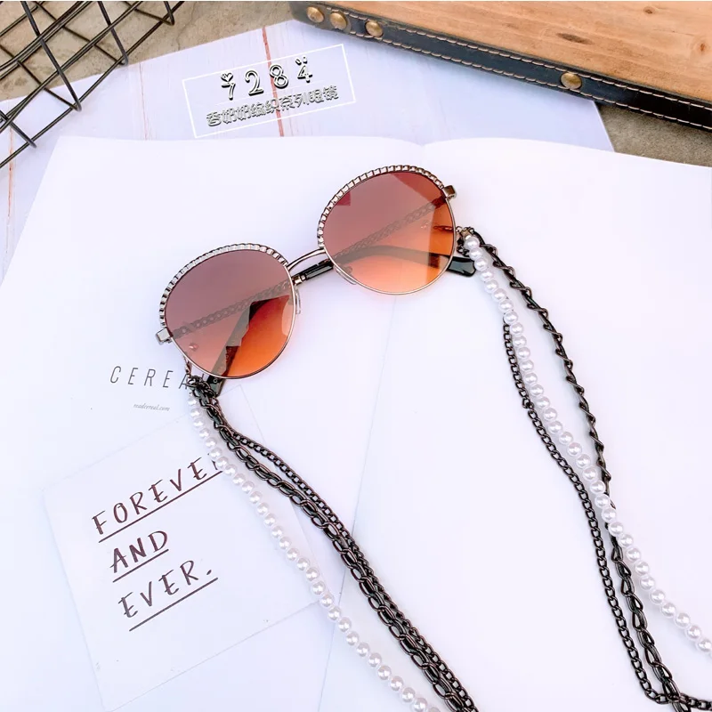 Женские круглые солнцезащитные очки с цепочкой дизайнерские брендовые